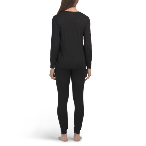 LANDS END Black 2pc Thermaskin Heat Generating Moisture Wicking Baselayer Set - Picture 2 of 2